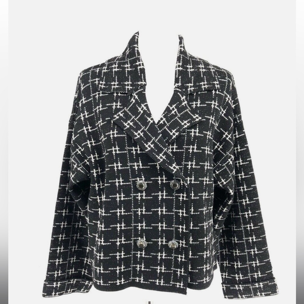 Zara Black and White Unstructured Tweed Blazer
